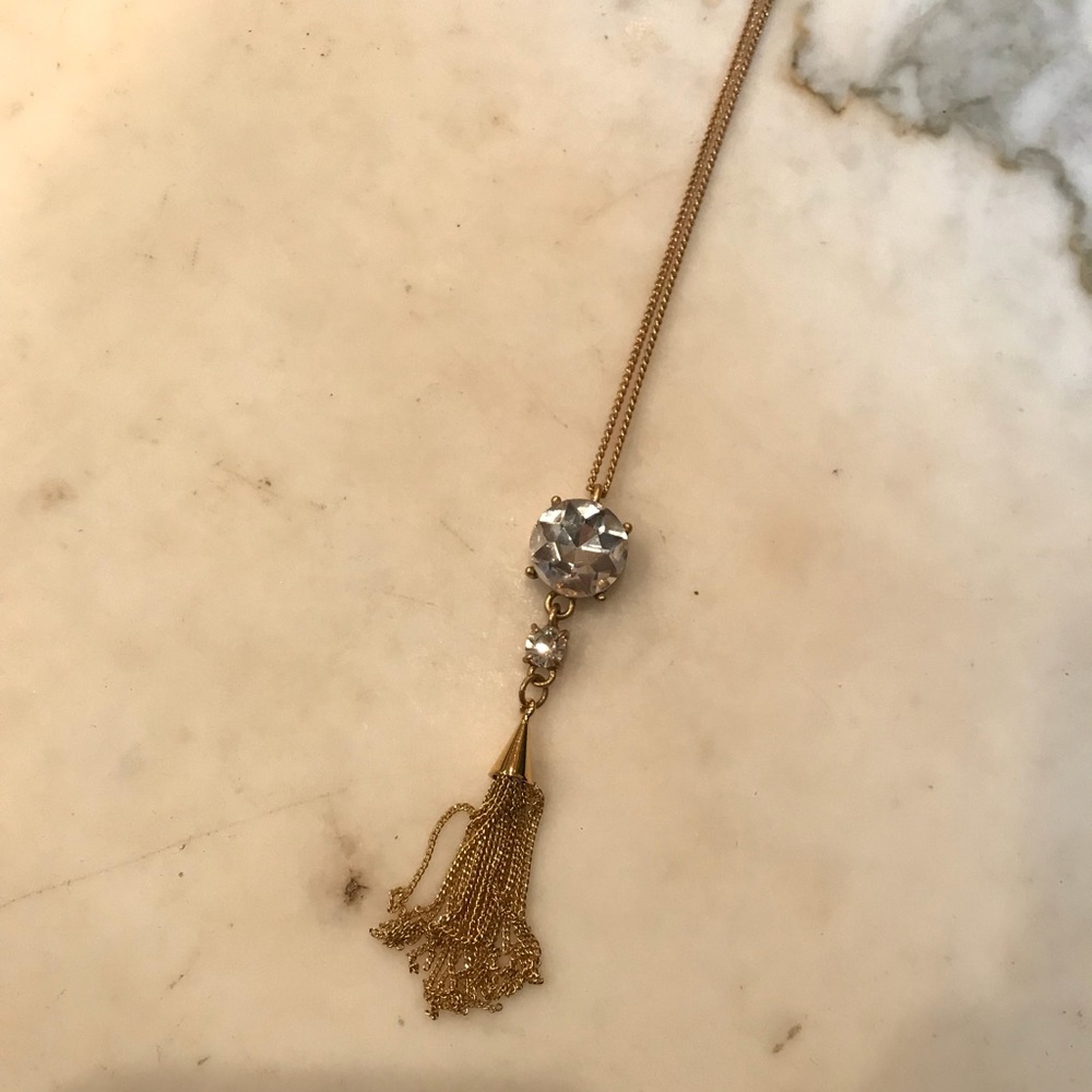 Gold Crystal Tassel Necklace